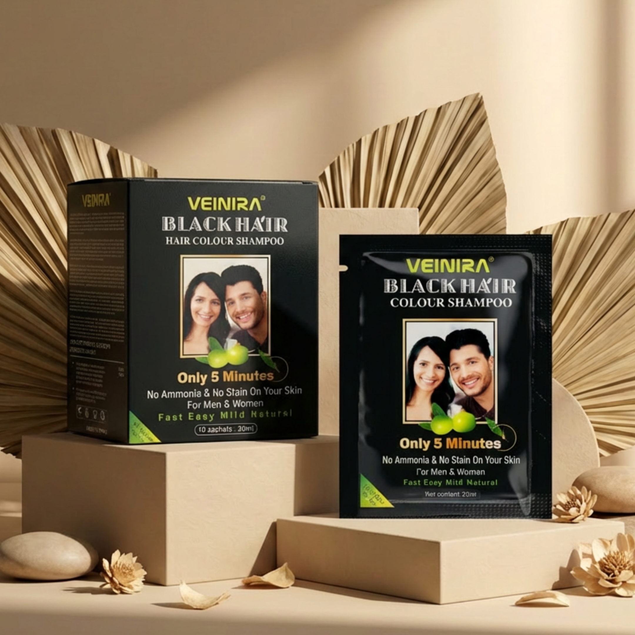 VEINIRA Black Hair Colour Shampoo Sachete Pack (10x25ml) 250ml