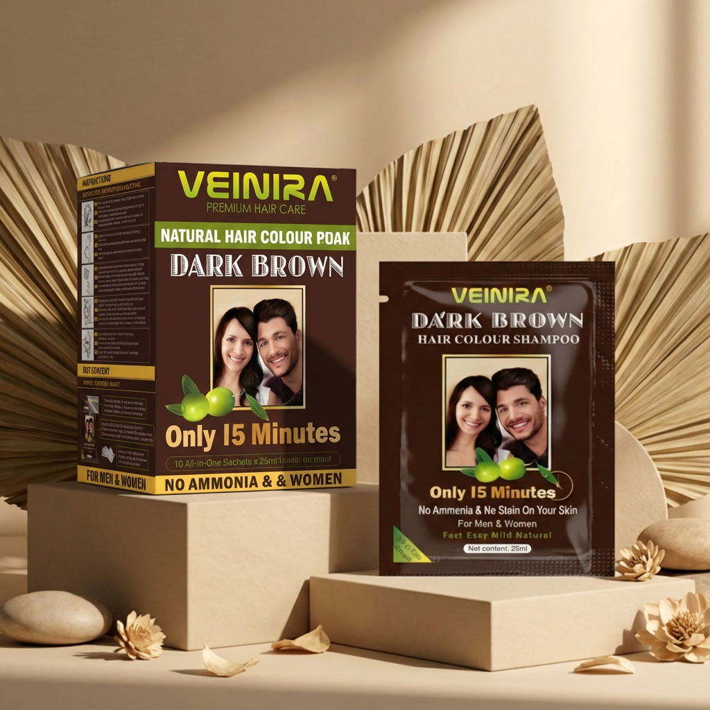 VEINIRA Dark Brown Hair Colour Shampoo Sachete Pack (10x25ml) 250ml