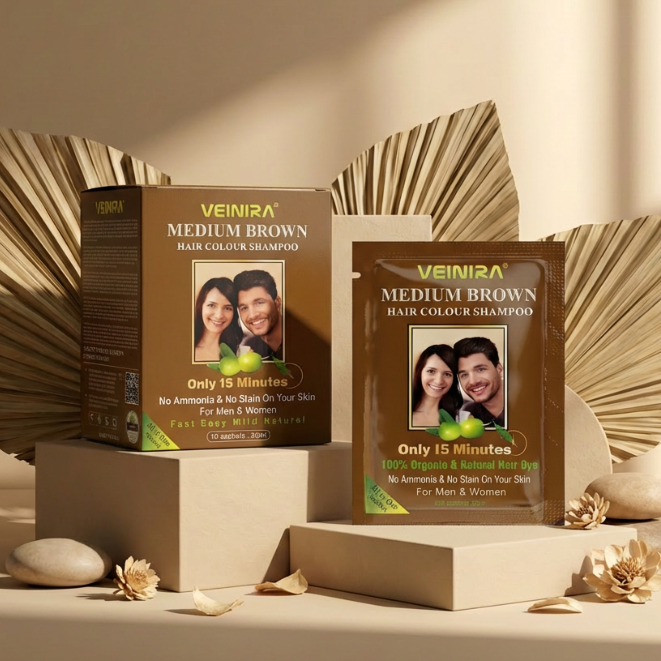 VEINIRA Medium Brown Hair Colour Shampoo Sachete Pack (10x25ml) 250ml